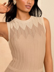 Love & Roses Brown Sleeveless Lightweight Compact Knit Stitch Detail Midi Dress - Image 2 of 4