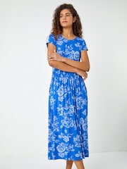 Roman Blue Sky Floral Print Midi Stretch Dress - Image 2 of 5