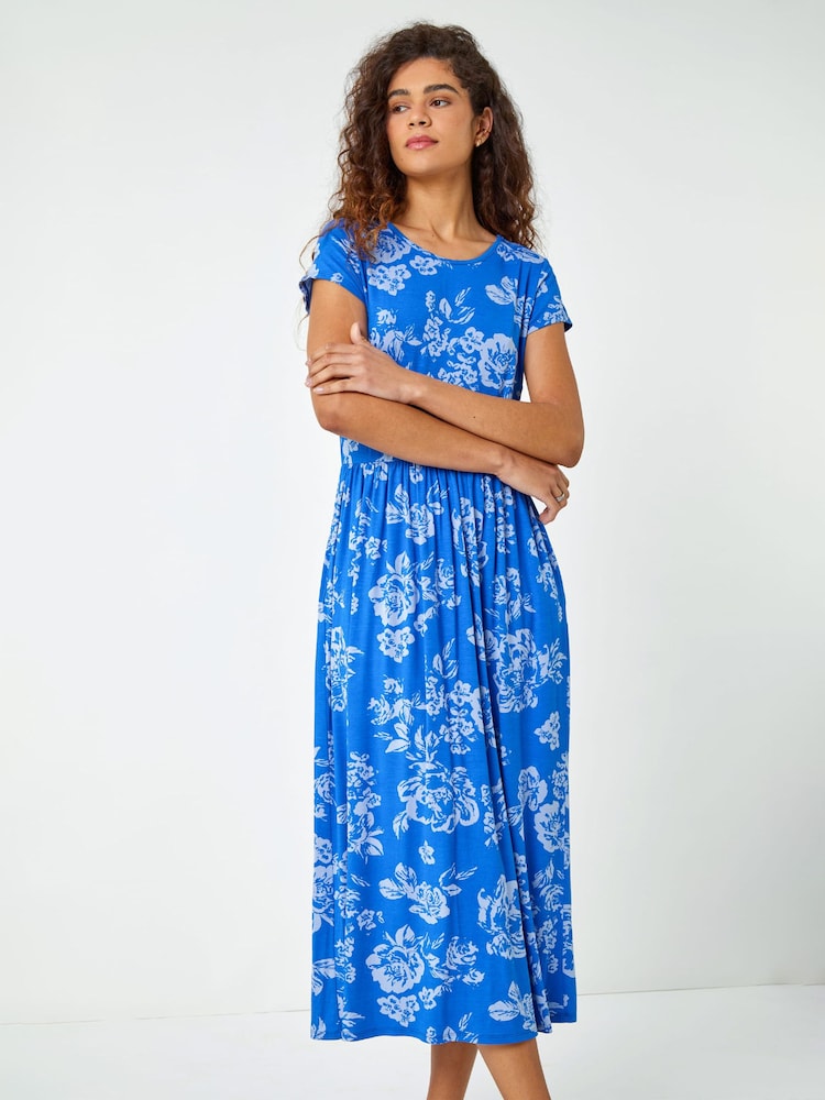 Roman Blue Sky Floral Print Midi Stretch Dress - Image 2 of 5