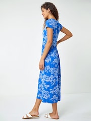 Roman Blue Sky Floral Print Midi Stretch Dress - Image 3 of 5
