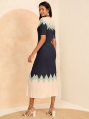 Love & Roses Blue Lightweight Compact Knit Stitch Detail Midi Dress - Image 3 of 4