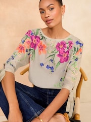 Love & Roses Grey Batwing Woven Mix Jumper - Image 1 of 4
