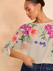 Love & Roses Grey Batwing Woven Mix Jumper - Image 2 of 4