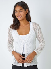 Roman White Knitted Crochet Shimmer Shrug - Image 1 of 5