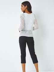 Roman White Knitted Crochet Shimmer Shrug - Image 3 of 5