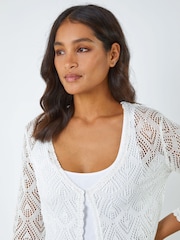 Roman White Knitted Crochet Shimmer Shrug - Image 4 of 5