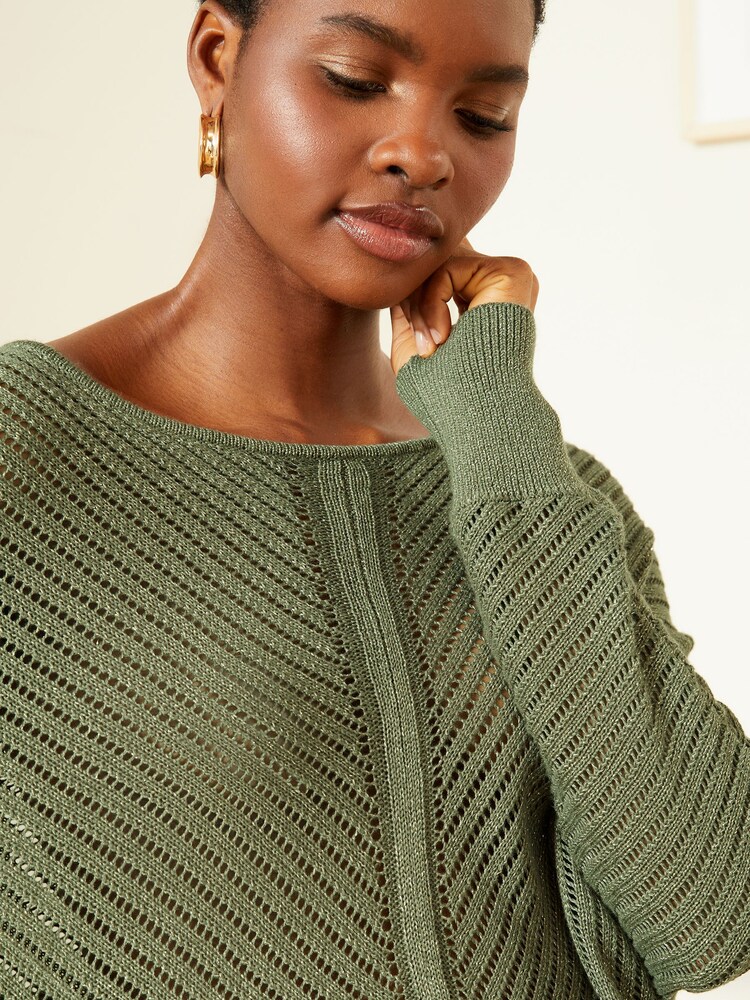 Love & Roses Khaki Green Metallic Batwing Jumper - Image 2 of 4 Love & Roses Khaki Green Metallic Batwing Jumper - Image 2 of 4
