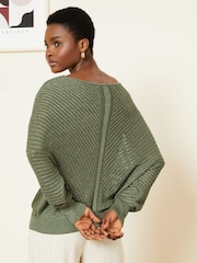 Love & Roses Khaki Green Metallic Batwing Jumper - Image 3 of 4