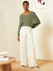 Love & Roses Khaki Green Metallic Batwing Jumper - Image 4 of 4
