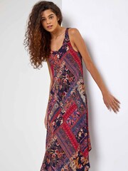 Roman Black Patchwork Print Curved Hem Dress - Image 1 of 5
