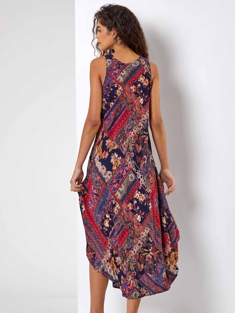 Roman Black Patchwork Print Curved Hem Dress - Image 2 of 5
