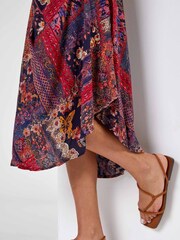 Roman Black Patchwork Print Curved Hem Dress - Image 5 of 5