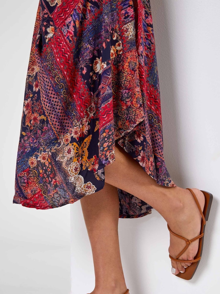 Roman Black Patchwork Print Curved Hem Dress - Image 5 of 5