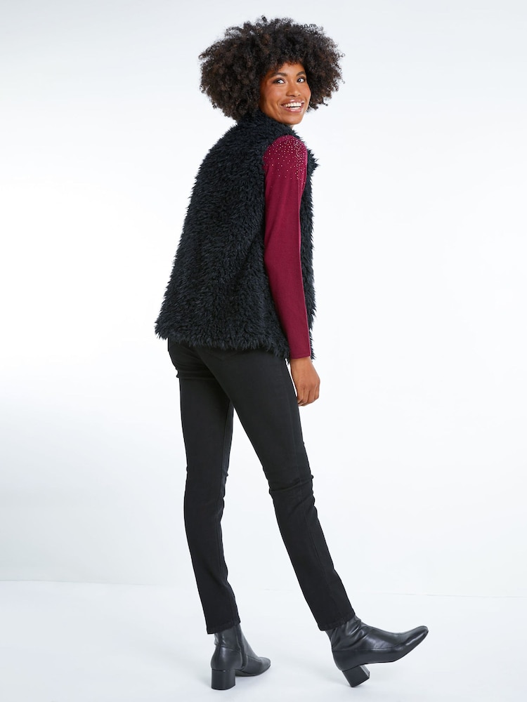 Roman Black Faux Fur Fluffy Gilet - Image 2 of 5