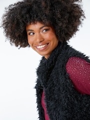 Roman Black Faux Fur Fluffy Gilet - Image 4 of 5