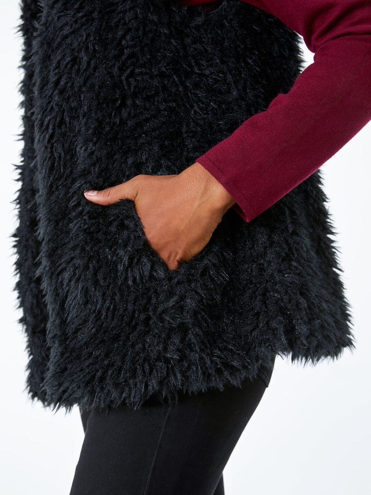 Roman Black Faux Fur Fluffy Gilet - Image 5 of 5