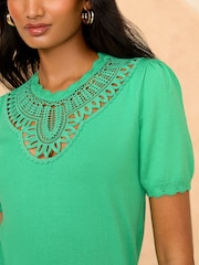 Love & Roses Green Scallop Short Sleeve Crochet Knit Top - Image 2 of 4