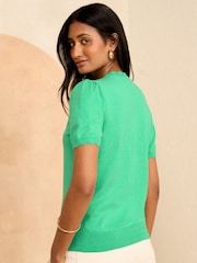 Love & Roses Green Scallop Short Sleeve Crochet Knit Top - Image 3 of 4