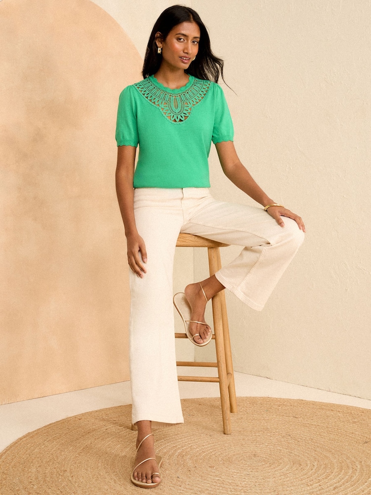 Love & Roses Green Scallop Short Sleeve Crochet Knit Top - Image 4 of 4