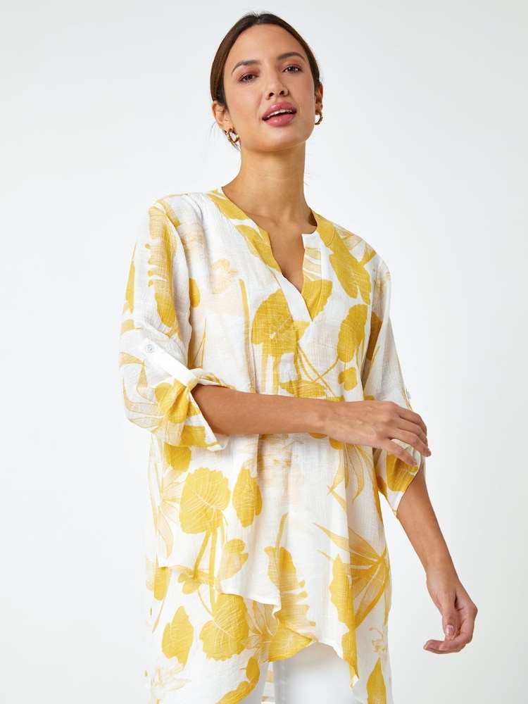 Roman Yellow Floral Print Pleat Front Top - Image 1 of 5