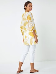Roman Yellow Floral Print Pleat Front Top - Image 2 of 5