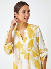 Roman Yellow Floral Print Pleat Front Top - Image 3 of 5