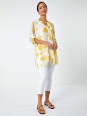 Roman Yellow Floral Print Pleat Front Top - Image 4 of 5