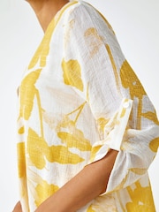 Roman Yellow Floral Print Pleat Front Top - Image 5 of 5