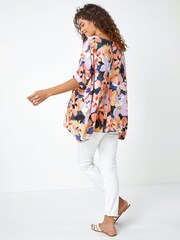 Roman Orange Floral Print Button Back Top - Image 2 of 5