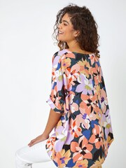 Roman Orange Floral Print Button Back Top - Image 4 of 5