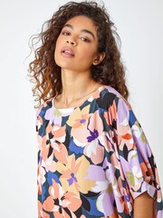 Roman Orange Floral Print Button Back Top - Image 5 of 5