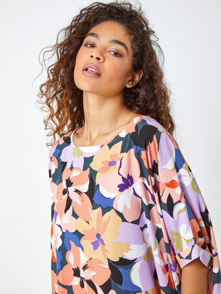 Roman Orange Floral Print Button Back Top - Image 5 of 5