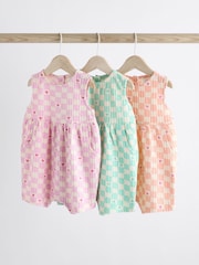 Multi Pastel Checkerboard Baby Vest 100% Cotton Rompers 3 Pack - Image 1 of 13