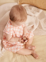 Multi Pastel Checkerboard Baby Vest 100% Cotton Rompers 3 Pack - Image 3 of 13