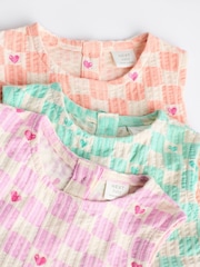 Multi Pastel Checkerboard Baby Vest 100% Cotton Rompers 3 Pack - Image 9 of 13