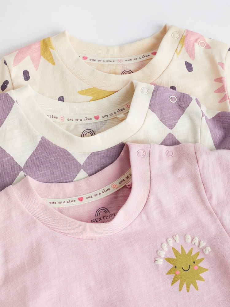 Pink Purple Skater Baby T-Shirt Rompers 3 Pack - Image 4 of 8