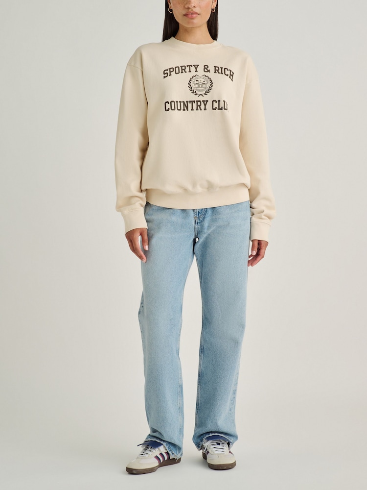 Sporty & Rich Cream Varsity Crest Crew Neck Sweatshirt - Image 2 of 5 Sporty & Rich Cream Varsity Crest Crew Neck Sweatshirt - Image 2 of 5