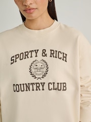 Sporty & Rich Cream Varsity Crest Crew Neck Sweatshirt - Image 4 of 5