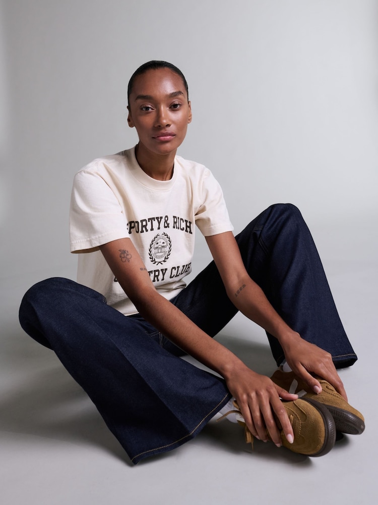 Sporty & Rich Cream Varsity Crest Crew Neck Sweatshirt - Image 5 of 5 Sporty & Rich Cream Varsity Crest Crew Neck Sweatshirt - Image 5 of 5