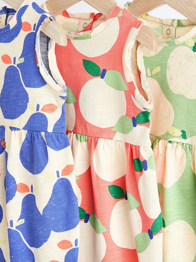 Bright Blue/Green/Orange Fruit Baby Vest Rompers 3 Pack - Image 3 of 7