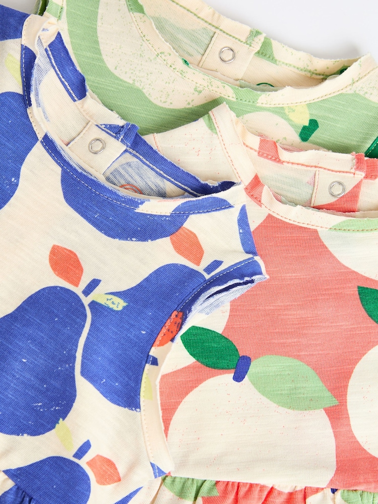 Bright Blue/Green/Orange Fruit Baby Vest Rompers 3 Pack - Image 4 of 7