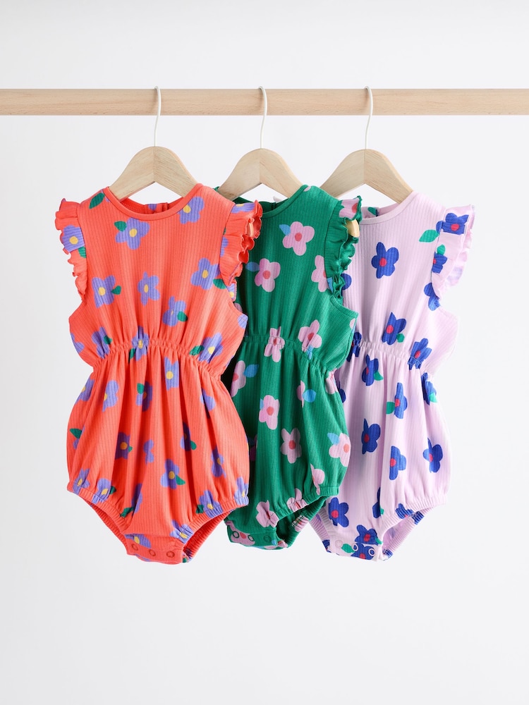 Mehrfarbig, hell geblümt - Baby Bloomer 100% Cotton Romper 3 Pack - Bild 1 von 12
