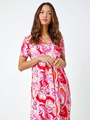 Roman Pink Baroque Floral Pocket Tunic Dress - Image 1 of 5
