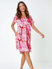 Roman Pink Baroque Floral Pocket Tunic Dress - Image 3 of 5