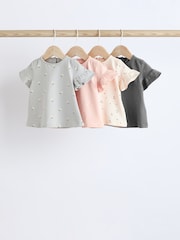 Grau/Rosafarbenes Blumenmuster - Baby Kurzärmeliges Top im 4er-Pack - Bild 1 von 1