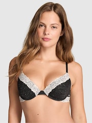 Victoria's Secret PINK Charcoal Heather Grey Push Up Lace Trim Bra - Image 1 of 2