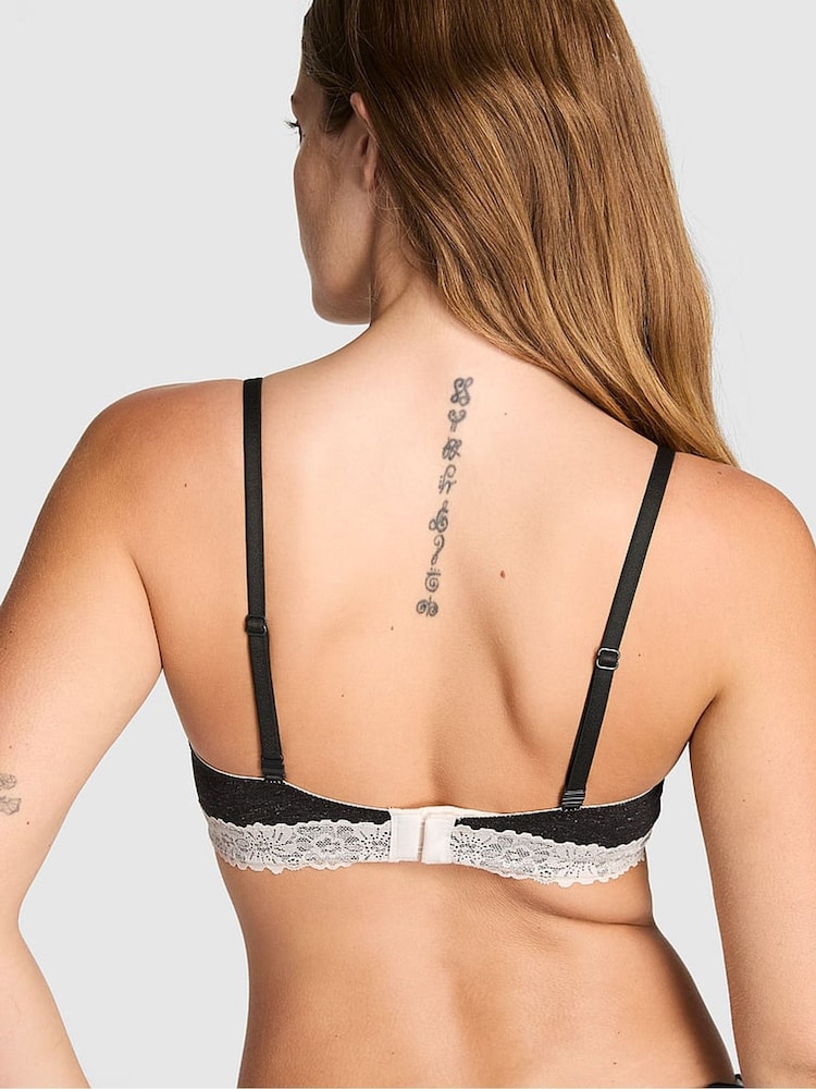 Victoria's Secret PINK Charcoal Heather Grey Push Up Lace Trim Bra - Image 2 of 2 Victoria's Secret PINK Charcoal Heather Grey Push Up Lace Trim Bra - Image 2 of 2