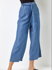 Roman Blue Tie Waist Culottes - Image 1 of 4