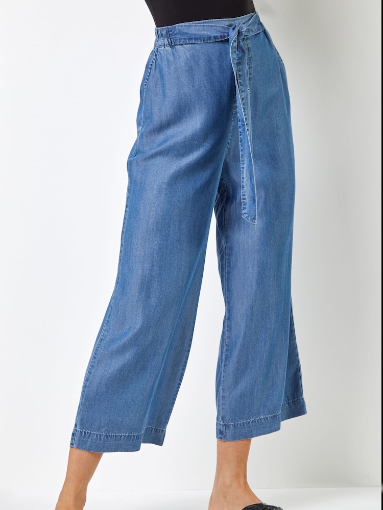 Roman Blue Tie Waist Culottes - Image 1 of 4 Roman Blue Tie Waist Culottes - Image 1 of 4