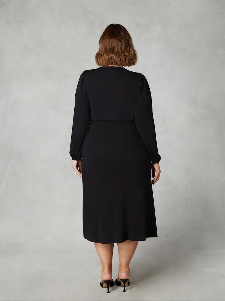 Live Unlimited Black Curve Jersey Buckle Trim Wrap Midi Dress - Image 2 of 4